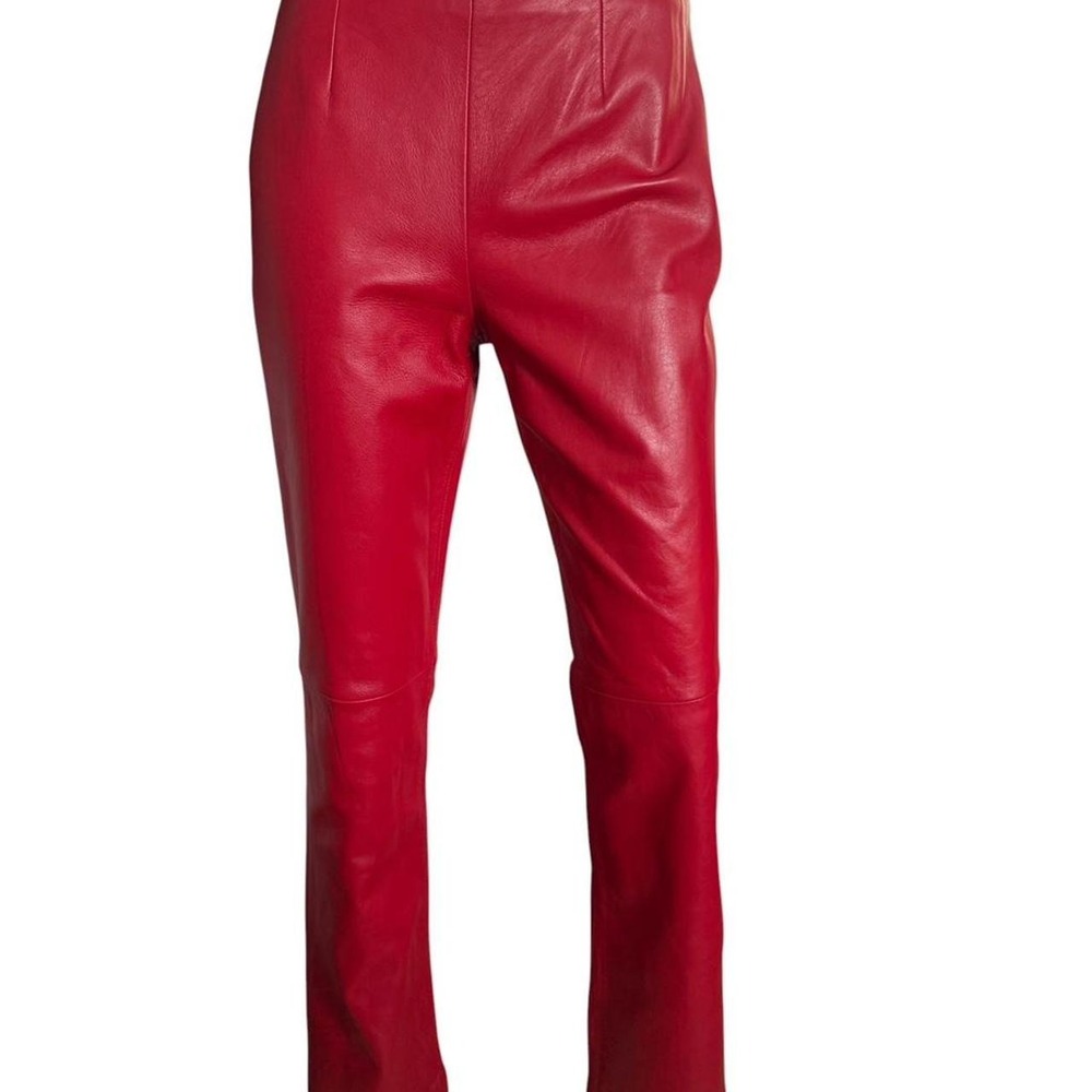 Etcetera Red Genuine Leather Straight Leg Pants Cherry Red Size 4